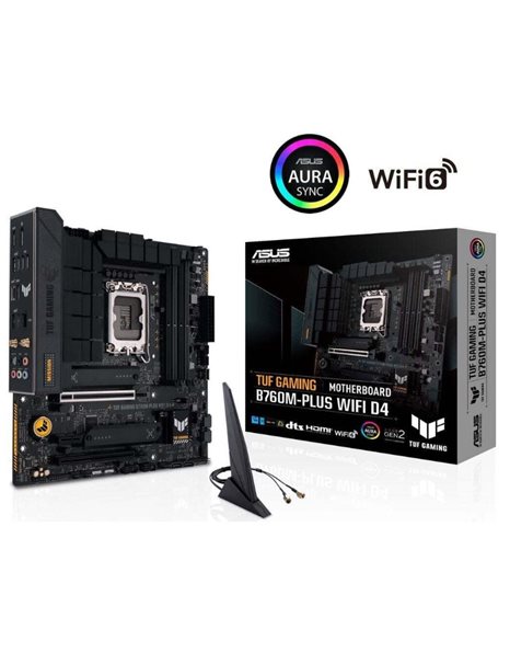 Asus TUF Gaming B760M-Plus WiFi D4, Intel, Socket 1700, mATX, 4xDDR4, 4xSATA3, M.2, Raid, 2.5GLAN, WiFi+BT, USB3.2, HDMI, DP (90MB1DG0-M0EAY0)