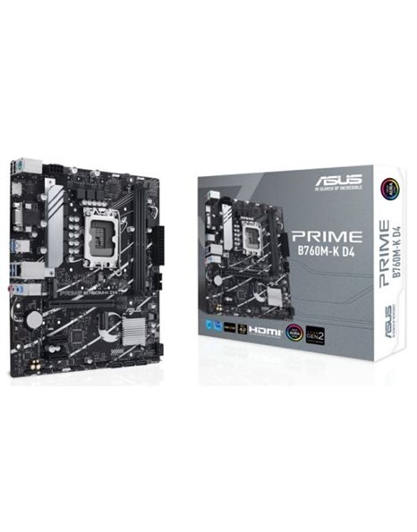 Asus Prime B760M-K D4, Intel, Socket 1700, mATX, 2xDDR4, 4xSATA3, M.2, Raid, 2.5GLAN, USB3.2, HDMI, VGA (90MB1DS0-M0EAY0)
