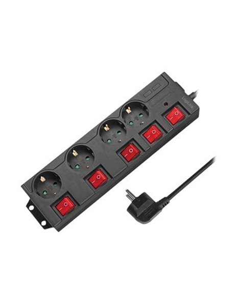 LogiLink Power Strip 4-Way With 5 Switches, 4xCEE 7/3, Black (LPS251)