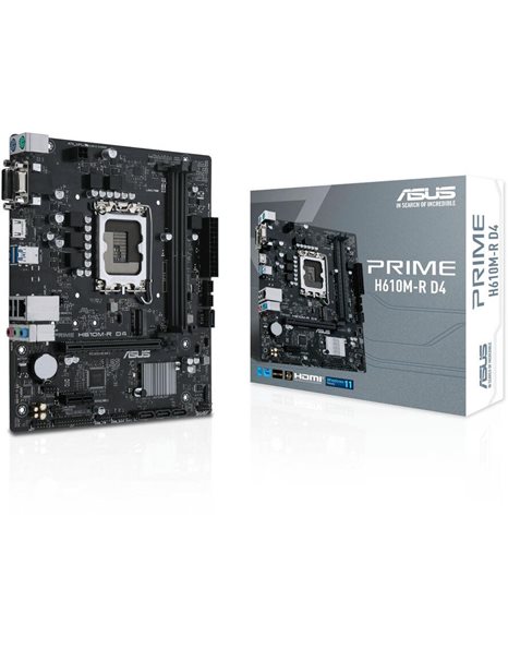 Asus Prime H610M-R D4, Intel, Socket 1700, mATX, 2xDDR4, 4xSATA3, M.2, GLAN, USB3.2, HDMI, DP, VGA, DVI-D (90MB1B40-M0ECY0)
