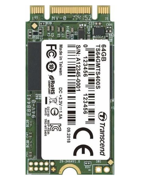 Transcend MTS400S 64GB SSD, M.2 2242, SATA III, 450MBps (Read)/80MBps (Write) (TS64GMTS400S)