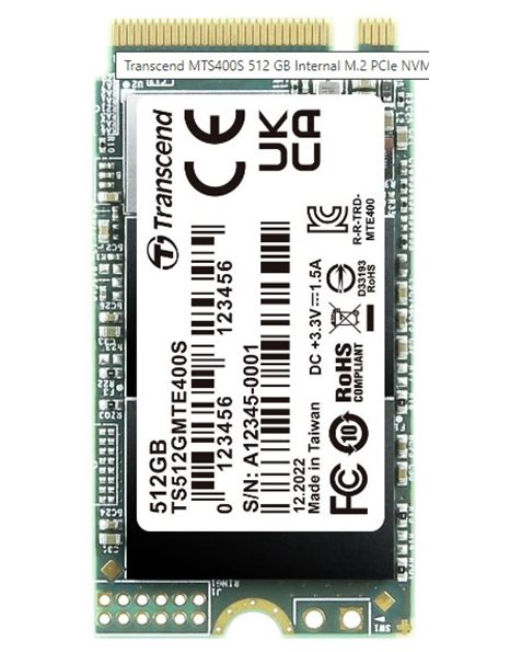 Transcend MTE400S 512GB SSD, M.2 2242, PCIe Gen3x4, 2000MBps (Read)/900MBps (Write) (TS512GMTE400S)