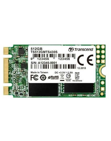 Transcend MTS430S 512GB SSD, M.2 2242, SATA III, 560MBps (Read)/500MBps (Write) (TS512GMTS430S)
