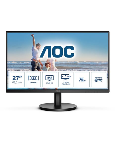 AOC Q27B3MA, 27-Inch QHD VA Monitor, 2560x1440, 16:9, 4ms, 4000:1, HDMI, DP, Speakers, Black (Q27B3MA)