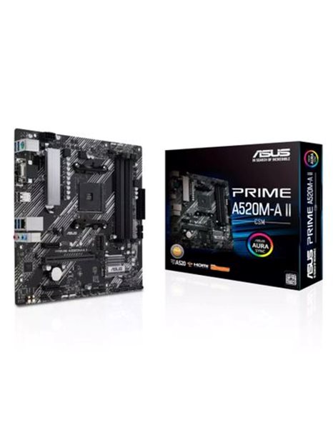 Asus Prime A520M-A II/CSM, AMD, Socket AM4, mATX, DDR4, 4xSATA3, M.2, Raid, GLAN, USB3.2, HDMI, DP, VGA (90MB17H0-M0EAYC)