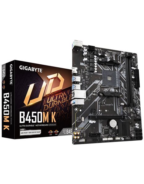 Gigabyte B450M K (rev. 1.0), AMD, Socket AM4, mATX, 2xDDR4, 4xSATA3, M.2, Raid, GLAN, USB3.2, HDMI (B450M K)