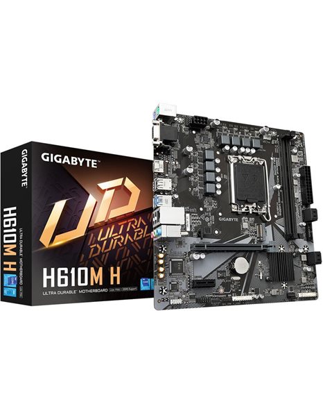 Gigabyte H610M H (rev. 1.0), Intel, Socket 1700, mATX, 2xDDR5, 4xSATA3, M.2, GLAN, USB3.2, HDMI, VGA (H610M H)