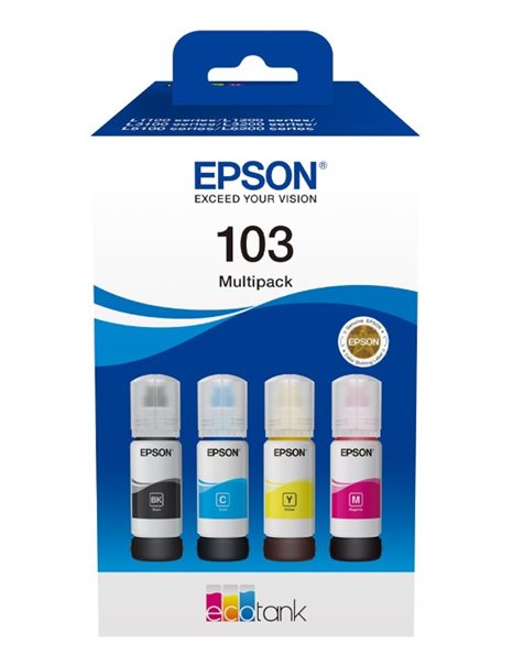 Epson 103 EcoTank 4-Colour Multipack Ink Cartridges, Black/Cyan/Magenta/Yellow (C13T00S64A)