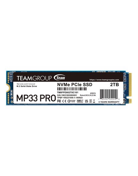 TeamGroup MP33 Pro 512GB SSD, M.2 2280, PCIe Gen3x4, NVMe, 2400MBps (Read)/2100MBps (Write) (TM8FPD512G0C101)
