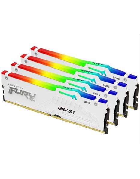 Kingston FURY Beast RGB 64GB Kit (4x16GB) 5200MHz UDIMM DDR5 CL40 1.25V, White (KF552C40BWAK4-64)