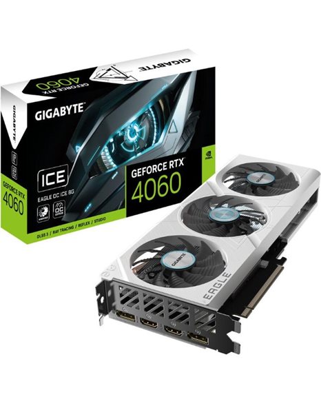 Gigabyte GeForce RTX 4060 Eagle OC Ice 8GB GDDR6, 128-Bit, HDMI, DP (GV-N4060EAGLEOC ICE-8GD)