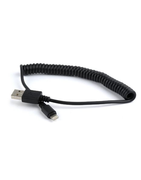 Gembird USB sync and charging spiral cable for iPhone, 1.5m, black (CC-LMAM-1.5M)