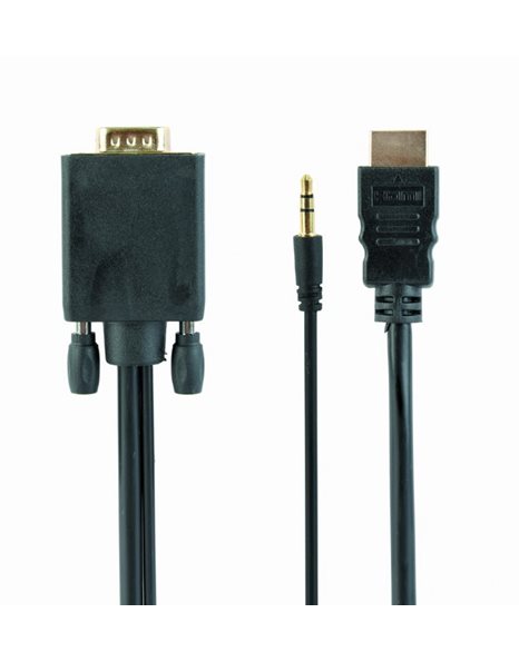 Gembird HDMI to VGA and audio adapter cable, single port, 1.8 m, black  (A-HDMI-VGA-03-6)