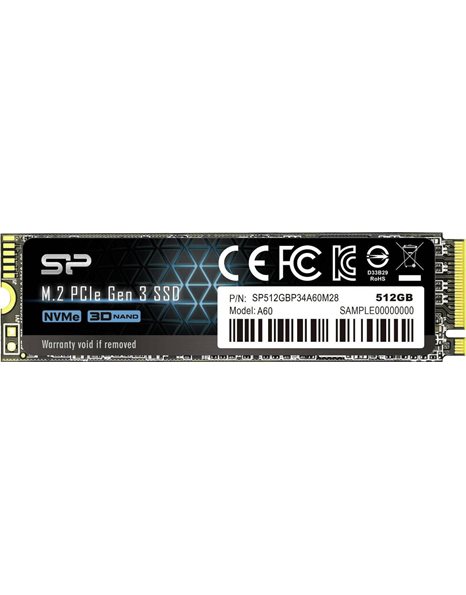 Silicon Power P34A60 512GB SSD, M.2, PCIe, 2200MBps (Read)/1600MBps (Write) (SP512GBP34A60M28)