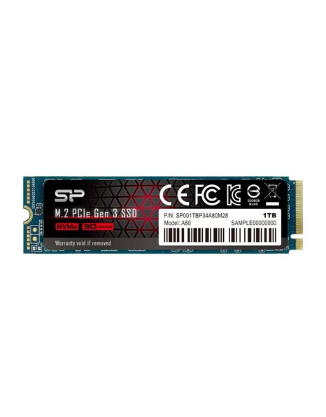 Silicon Power P34A80 1TB SSD, M.2, NVMe, 3400MBps (Read)/3000MBps (Write) (SP001TBP34A80M28)