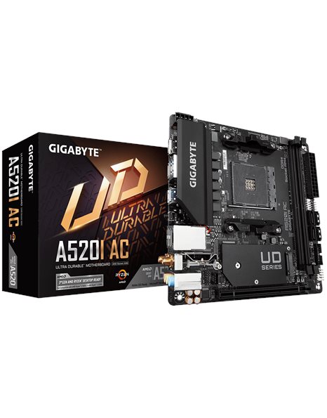 Gigabyte A520I AC, AMD, AM4, ATX, 2xDDR4, 4xSATA3, M.2, RAID, GLAN, HDMI, DP, USB3.2 (A520I AC)