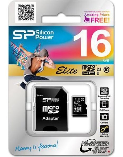 Silicon Power Elite microSDHC 16GB Class 10 U1 with Adapter(SP016GBSTHBU1V10SP)