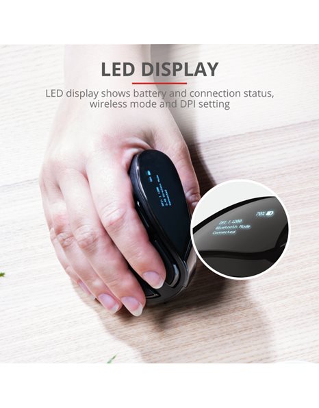 Trust Voxx Rechargeable Ergonomic Wireless Mouse, 2400dpi, 9 Buttons, USB, Bluetooth, Black (23731)