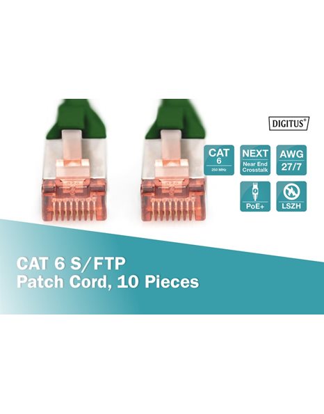Digitus CAT 6 S/FTP Patch Cord, 1m, Green, 10 Units (DK-1644-010-G-10)
