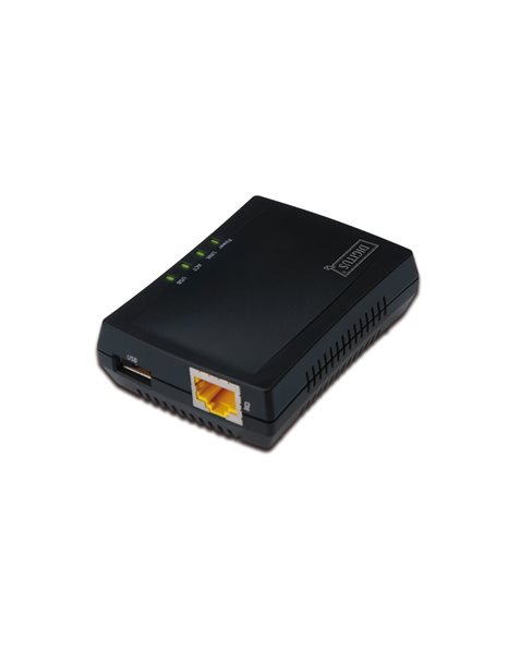 Digitus Multifunction USB Network Server, 1-Port Network USB Hub, NAS, Print Server, USB 2.0, RJ45, Black (DN-13020)