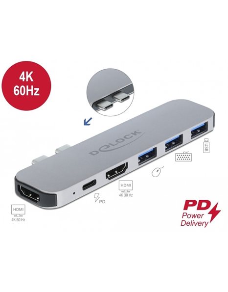 Delock Docking Station for MacBook Dual HDMI 4K/PD/Hub, Gray (87753)