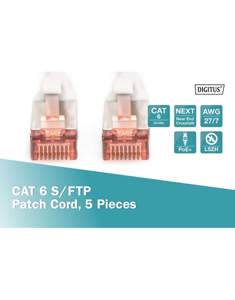 Digitus CAT 6 S/FTP Patch Cord, 7m, Gray, 5 Units (DK-1644-070-5)