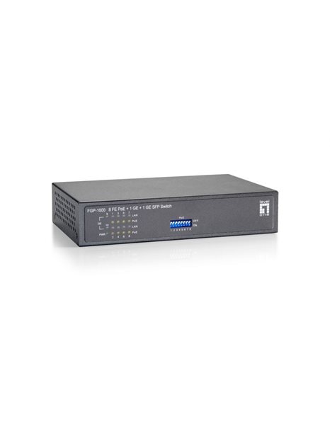 LevelOne FGP-1000W90, 10-Port Fast Ethernet PoE Switch, 1xGigabit RJ45, 1xGigabit SFP, 8 PoE Outputs, 90W (FGP-1000W90)