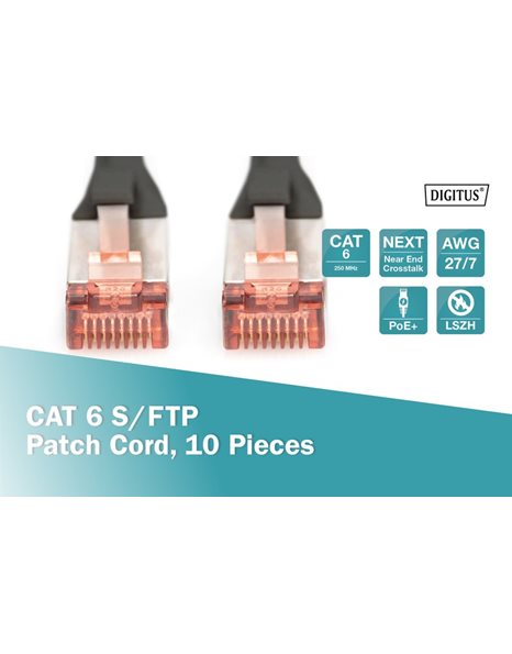 Digitus CAT 6 S/FTP Patch Cord, 2m, Black, 10 Units (DK-1644-020-BL-10)