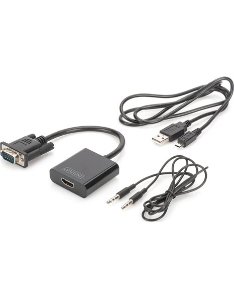 Digitus VGA to HDMI Converter FHD, 15cm, black &  Audio 3.5mm (DA-70473)