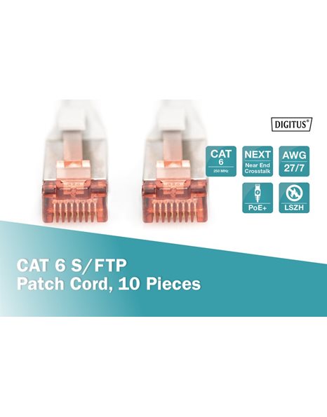 Digitus CAT 6 S/FTP Patch Cord, 3m, Gray, 10 Units (DK-1644-030-10)