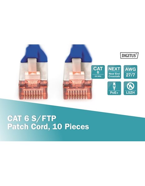 Digitus CAT 6 S/FTP Patch Cord, 0.5m, Blue, 10 Units (DK-1644-005-B-10)