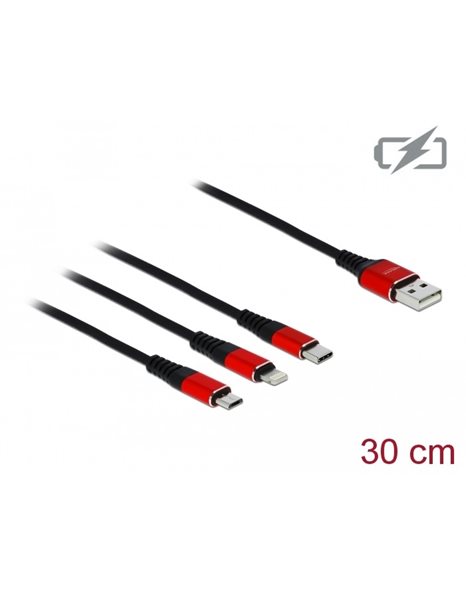 Delock USB Charging Cable 3 in 1 for Lightning / Micro USB / USB Type-C 30cm (85891)