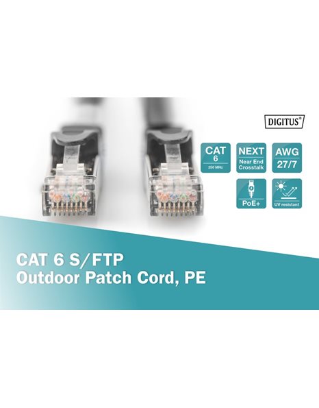 Digitus CAT 6A S/FTP Patch Cord, 10m, Black (DK-1644-100/BL-OD)