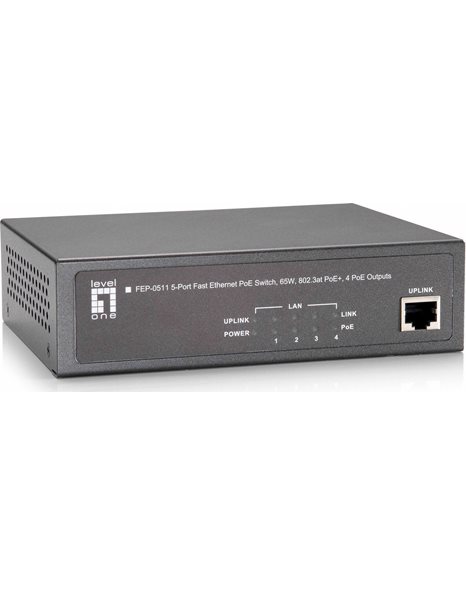 LevelOne FEP-0511W90 5-Port Fast Ethernet PoE Switch, 802.3at/af PoE, 4 PoE Outputs, 90W (FEP-0511W90)