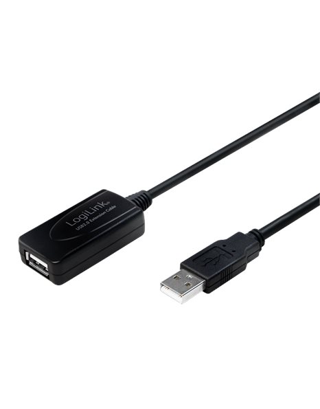 LogiLink USB 2.0 Cable, USB-A/M To USB-A/F With Amplifier, 10m, Black (UA0143)