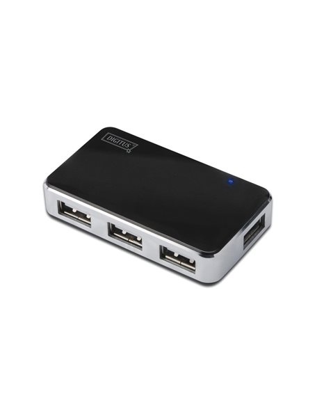 Digitus USB 2.0 4-Port Hub, 4xUSB A/F, 1xUSB B mini/F, Including USB A/M to mini5P Cable, Black/Silver (DA-70220)