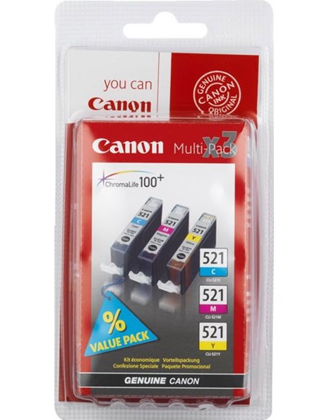 Canon Multi Pack, CLI-521 C-M-Y Ink Cartridges (2934B007)