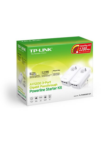 TP-Link AV1300 3-Port Gigabit Passthrough Powerline Starter Kit (TL-PA8030P KIT)