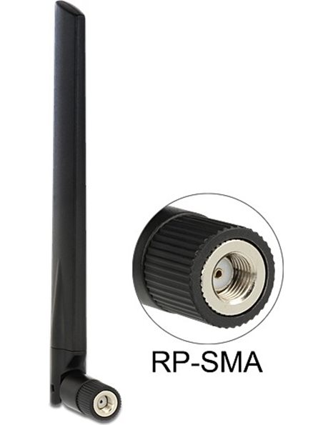Delock WLAN 802.11 ac/a/h/b/g/n Κεραία βύσμα RP-SMA 3 - 5 dBi ομοιοκατευθυντική με επικλινή σύνδεσμο, μαύρο (88898)