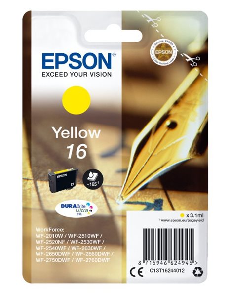 Epson Original Ink 16, Singlepack, 3,1ml, 165 Pages, Yellow (C13T16244012)