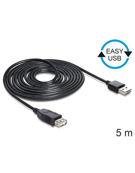 Delock Καλώδιο επέκτασης EASY-USB 2.0 τύπου-A αρσενικό  σε USB 2.0 τύπου-A, θηλυκό μαύρο 5 m (83373)