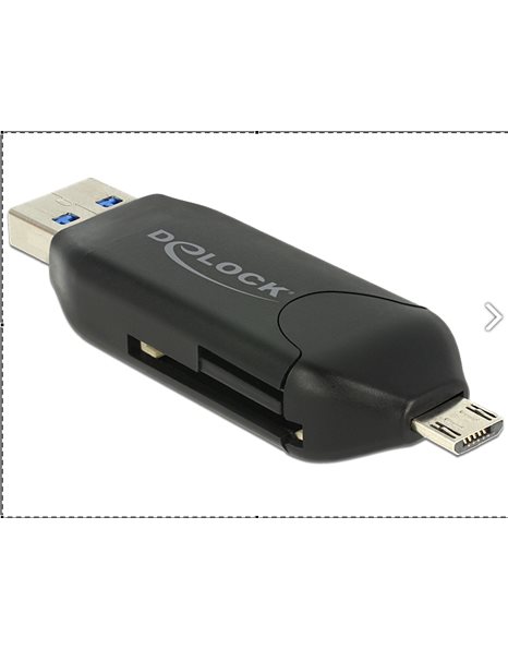 Delock Συσκευή ανάγνωσης καρτών OTG Micro USB + αρσενικό USB 3.0 A(91734)
