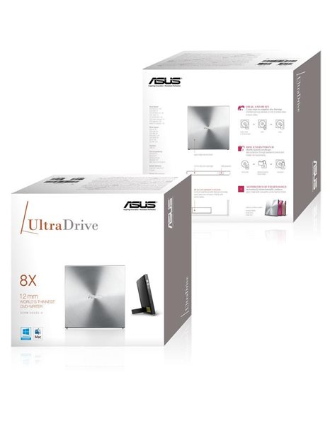 Asus SDRW-08U5S-U, Ultra-slim portable DVD burner, USB2.0, Silver(90DD0112-M29000)