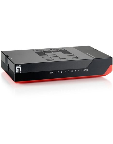LevelOne  8-port Gigabit Ethernet switch, Unmanaged, Black-red  (GSW-0807)