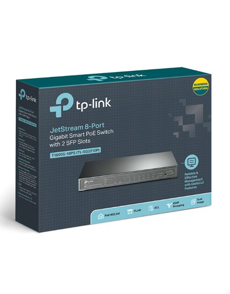 TP-LINK JetStream 8-Port Gigabit Smart PoE Switch with 2 SFP Slots T1500G-10PS(TL-SG2210P) v1