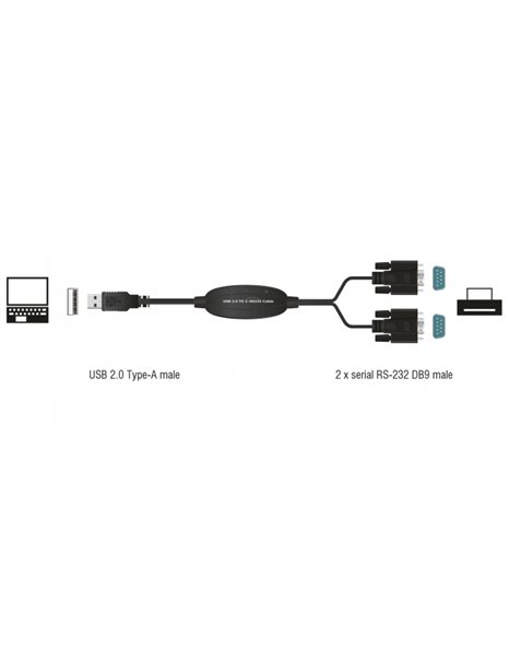 Delock Adapter USB2.0 Type-A to 2xSerial DB9 RS-232, 1.4m (61886)