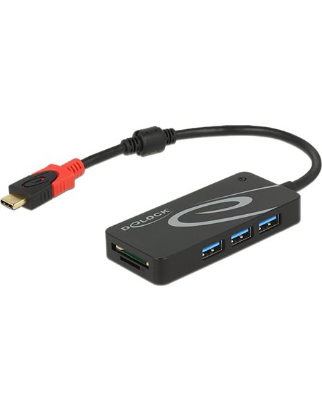 Delock External USB3.1 Gen1 Hub USB Type-C to 3x USB Type-A + 2 Slot SD Card Reader black (62900)