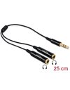 Delock Cable audio splitter stereo jack male 3.5mm 3pin to 2xstereo jack female, 3-pin, 25cm (65356)