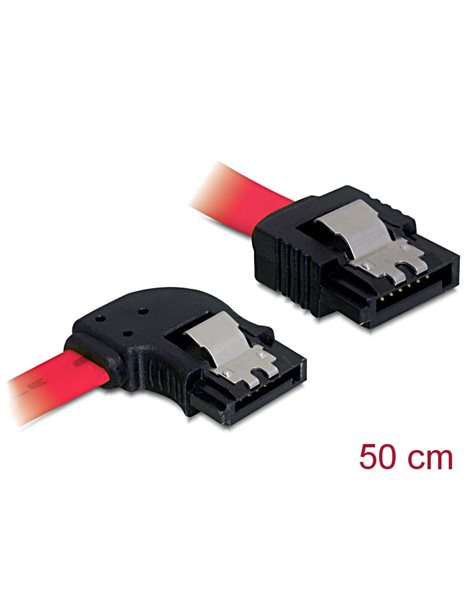 Delock Cable SATA 3 Gb/s receptacle straight to SATA receptacle left angled, 50cm, red metal (82603)