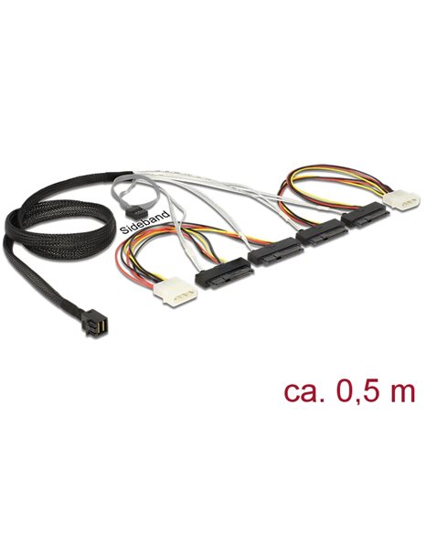 Delock Cable Mini SAS HD SFF-8643 to 4 x SAS SFF-8482 + power + Sideband, 50cm (83390)